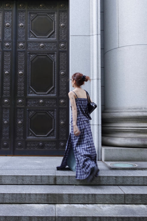 チェックスリットボタンスカート